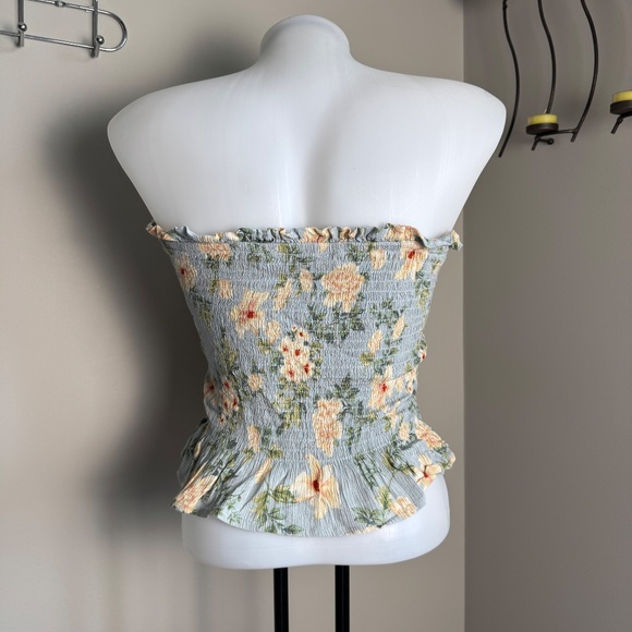 American Eagle Smocked Tube Top Ruffle Hem Blue Floral Medium Festival Y2K - Picture 3 of 14
